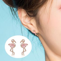 Stud Earrings WOSTU 925 Sterling Silver Flamingos For Women Sale Jewellery Sweet Gift CTE120
