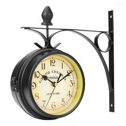 Wall Clocks Double Sided Clock Vintage Silent Retro Metal Iron Art Wall-Mounted Home Decor Classic Bedroom Living Room Decoration