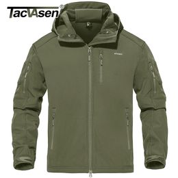 Men's Jackets TACVASEN Waterproof Tactical Jacket with Hood Mens Outdoor Airsoft Soft shell Work Fleece Coat Army Military Windbreake 220930