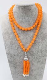 Chains Pearl And Blue Orange Light Colour Jade Round 8mm Necklace 35inch Wholesale Beads Nature FPPJ Woman 2022