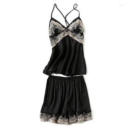 Home Clothing Sexy Pajamas Set Women Sleepwear 2PCS Strap Top&Shorts Intimate Lingerie Lace Patchwork Pyjamas Summer Nightwear Homewear