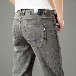 Jeans da uomo 2022 Primavera Estate Uomo Azzurro Vestibilità regolare Tessuto di lino in cotone Pantaloni casual in denim grigio dritto Marca maschile