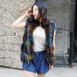 Women's Vests CX-G-B-43E Colour Knitted Fur Vest With Genuine Raccoon Collar Women Winter Overcoat