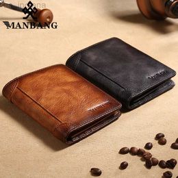 Wallets ManBang HOT Genuine Leather Men Wallet Small Mini Card Holder Male Wallet Pocket Retro purse wallet for men High Quality L220929