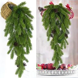 Decorative Flowers 80cm Christmas Green Plants Pine Branches Xmas Tree Garland Wreath Greenery Rattan Hanging Ornament Wedding Home Decor