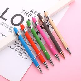 Promotional Printed Rubber Sprayed Sheraton Pen Rubberized Assorted Colorful Rose Gold Metal Click Action Ballpen with stylus