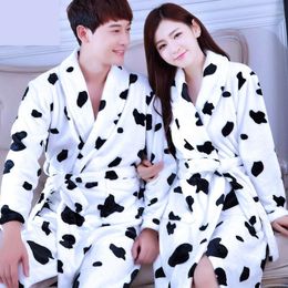 Women's Sleepwear Warm Lovers Winter Coral Fleece Nightwear Kimono Robe Flannel Home Clothing Intimate Lingerie Print Nightgown