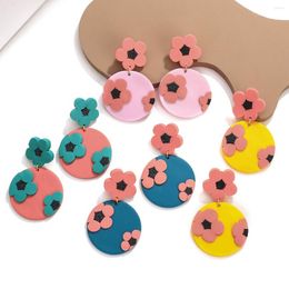 Dangle Earrings AENSOA Handmade Colourful Flower Polymer Clay For Women Unusual Geometric Round Pendant Drop Jewellery