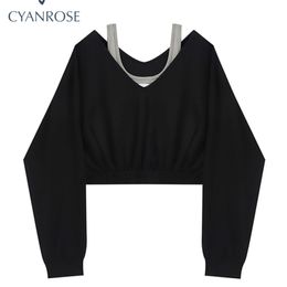 Women's Hoodies Sweatshirts Woman Sweatshirt Fashion Female Chic Loose Casual Streetwear Patchwork Ins Street Y2K Fake Two Pieces Crop Top 220930