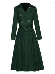 Women's Trench Coats Women's QUALITY 2022 HIGH Est Runway Coat Metal Lion Buttons Double Breasted Buckle Belt Pleated