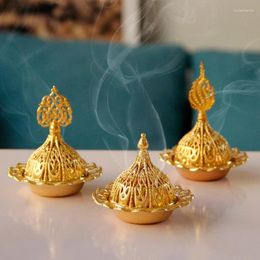 Fragrance Lamps Small Incense Burner Metal Arab Style Censer Holder For Home Bedroom Living Room Yoga Use Hollow Golden Tower Censers