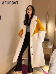 Faux Fur Winter Women High Quality Rabbit Coat Luxury Long Loose Lapel Over Thick Warm Patchwork Female Plush s Y2209