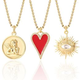 Pendant Necklaces Red Heart Evil Blue Eye Necklace For Women Gold Colour Angel Collars Stainless Steel Chain Link Couple Friend