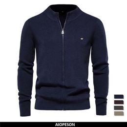 Men's Sweaters AIOPESON Thicken Cardigan Solid Colour Zipper Basic Mens High Quality Winter Autumn Cardigans For Men Clothing 220930