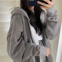 Women's Hoodies Sweatshirts Women Hoodie Harajuku Korean Version Loose Oversized Solid Colour Long-sleeved Hooded Sweatshirt Student Girl Top 220930