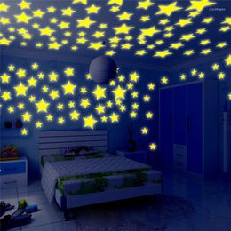 Sfondi Nottilucenti 100 PZ Stelle 3D Glow In The Dark Luminosi Adesivi murali in plastica fluorescente Living Home Decor Camere per bambini