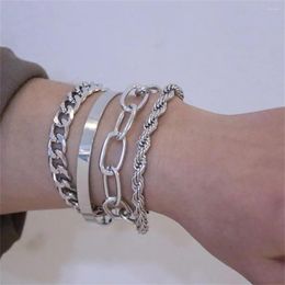 Bangle 4 Pcs/Set Punk Gold Silver Metal Thick Chain Twisted Bracelet & Bangles For Women Hip Hop Party Jewellery Gift Wholesale