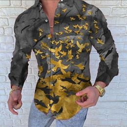 Men's Casual Shirts Style Silk Satin Digital printing Male Slim Fit Long Sleeve Flower Print Party Shirt Tops 220930