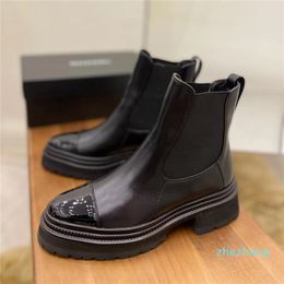 Chelsea Boots Half Boot High Top Shoes Knight Boots New Black Leather Ankle Platform Slip-On Round Flat Booties Chunky Luxury