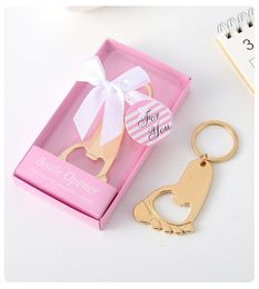 Wholesale Party Decoration Baby Shower Favour Gold Bottle Opener Girl Boy Footprint Keychain Openers Birthday Party