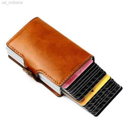 Wallets New Men Rfid Anti-theft Card Holders Women Genuine Leather Wallets Large Capacity Business Card Case Portable Double Layer Purse L220929