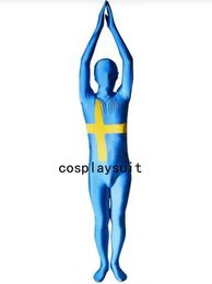 Fancy Sweden Flag catsuit costumes full bodysuit Dress Zentai Second Skin Suit Costume Spandex jumpsuit