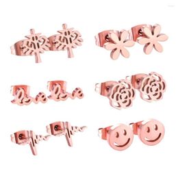 Stud Earrings LUXUKISSKIDS 6Paris/Lot Rose Gold Stainless Steel Christmas Fashion Jewelry Earring For Women Pendientes Brincos