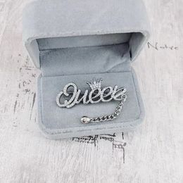 Women Letter Queen Brooch Crown Tassel Brooches Suit Lapel Pin for Gift Party Fashion Jewelry