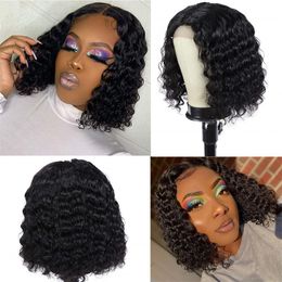 Short Curly Hair Synthetic Wigs Mid-Length Bangs Black Loose Wave