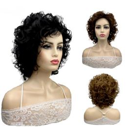 New Women Wavy Curly Ladies Hair Fluffy Dark Brown Cosplay Wigs