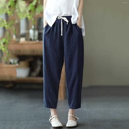 Women's Jeans Baggy Pants For Women Ripped Womens Cotton Trousers Waist Elastic Pocket Loose And Linen Miss