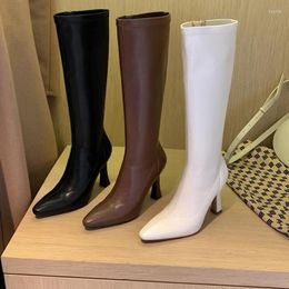 Boots Women's Knee High Pointed Toe Plus Size Female Shoes Straight Stiletto Heel Retro Knee-length Thigh
