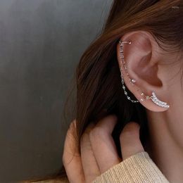 Backs Earrings 925 Sterling Silver 1PC Curved Tassel Clip-On For Women Geometric Zircon Earring Party Jewelry Gifts S-E1356