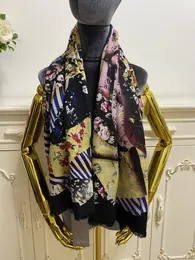 Women's square scarf scarves goodquality 100% cashmere material thin and soft black pint flowers pattern size 130 cm- 130cm