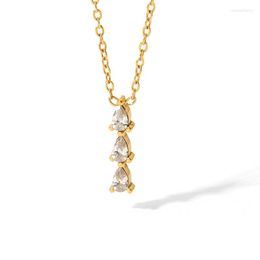 Pendant Necklaces Youthway Drop ShapeWhite Cubic Zirconia Necklace Stainless Steel 18K PVD Plated Waterproof Zircon Collar Jewellery For Women