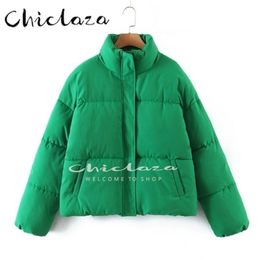 Womens Down Parkas CHICLAZA Winter Women Fashion Green Thick Parkas Coat Female Casual Long Sleeve Blue Warm Jacket Outwear Female 220929