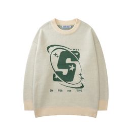 Men's Sweaters Capital Letter Print Solid Colour Retro and Women's Autumn Winter Harajuku Crew Neck Oversized Baggy Knitted Top 220930