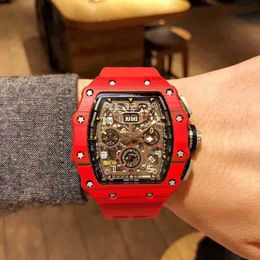 Watch Designer Milles R's Same Mechanical Rm011 Red Carbon Fibre Personalised Large Dial Wine Barrel Full-automatic Men's 6XFM