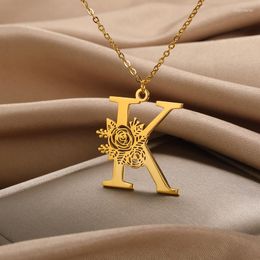 Pendant Necklaces Initial Charm A-Z Letters Women Choker Gold Colour Stainless Steel Necklace Chain Romantic Rose Alphabet Jewellery