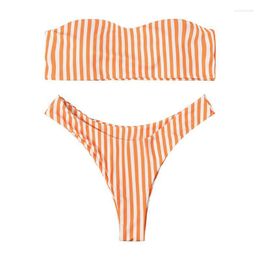 Women's Swimwear Bikini Mujer 2022 Braga Alta European And American Sexy Striped Tube Top Split Swimsuit Women Women's