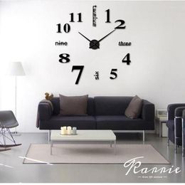 Wall Clocks DIY Creative Design English Digital Acrylic 3D Clock Frameless Mirror Stickers Modern Art Decal Home Decor 40cm Diameter