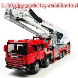 Diecast Model car 2014 super cool 1 50 alloy model toy aerial fire truck taxied Baby educational s 220930