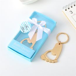 Factory Party Decoration Baby Shower Favour Gold Bottle Opener Girl Boy Footprint Keychain Openers Birthday Party