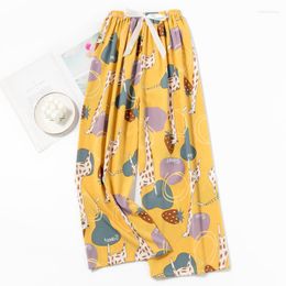 Women's Sleepwear Free Size Sleep Bottoms For Women Cartoon Printed Soft Pajamas Pants Elastic Waist Drawstring Womens Loungewear Trousers