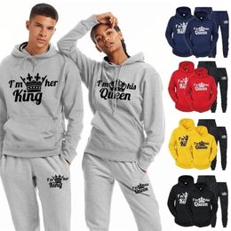 Men's Tracksuits Lover Tracksuit Hoodies Printing QUEEN KING Couple Sweatshirt Plus Size Hooded Clothes Women Two Piece Set 220930