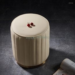 Clothing Storage Nordic Leather Art Low Stool Foot Living Room Sofa Household Round Sitting Pier Simple Dressing Light Luxury M