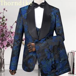 Мужские костюмы Blazers Thornike Navy Blue Jacquard Высококачественный идеальный дизайн свадьба итальянская производительность на заказ Blazer 220930