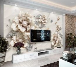 Wallpapers Exquisite Luxury 3D Jewelry Flower TV Background Wall Decoration Wallpaper Murals