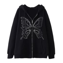 Women's Hoodies Sweatshirts Woman Over Size Long Sleeve Zip Up Hoodie Gothic Clothes Zipper Women Clothing Kawaii Oversized Print Hooded 220930