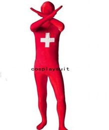 Fancy Switzerland Flag catsuit costumes full bodysuit Dress Zentai Second Skin Suit Costume Spandex jumpsuit